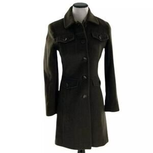 Via Spiga Long Coat Womens 0 Wool Blend Military Style Button Front Mid Thigh